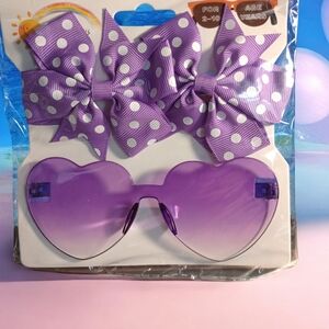 Polka Dot Hair Bow Set with Purple Heart Sunglasses NWT